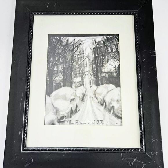 Framed Annie Stoll NYC Original Blizzard Of 1977 Buffalo NY Signed Black & White
